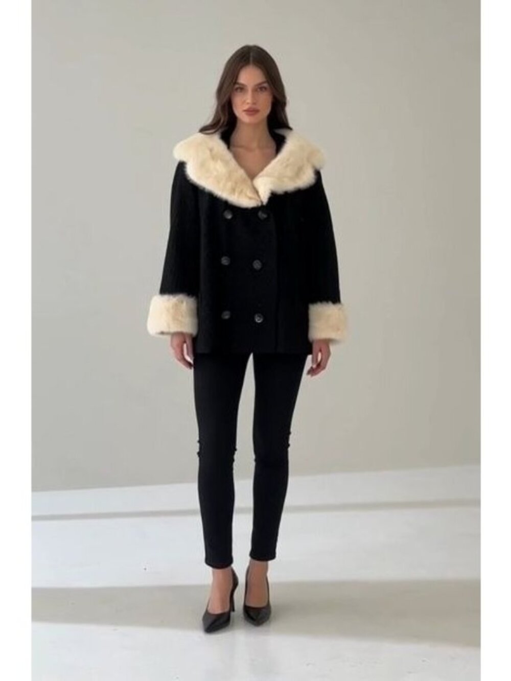 Vintage 1950s Len Artel Textured Wool Coat, White Mink Fur Collar & Cuffs, ILGWU